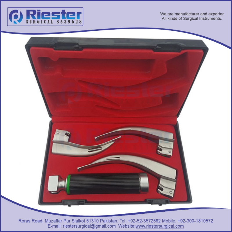 Laryngoscope Set, Fiber Optic Adult Black